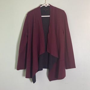Eileen Fisher Open Drape Raw Hem Maroon cardigan size L (134)
